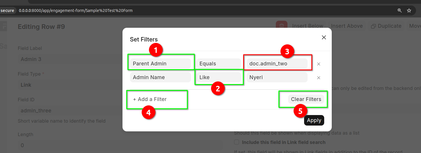 Link field filters popup