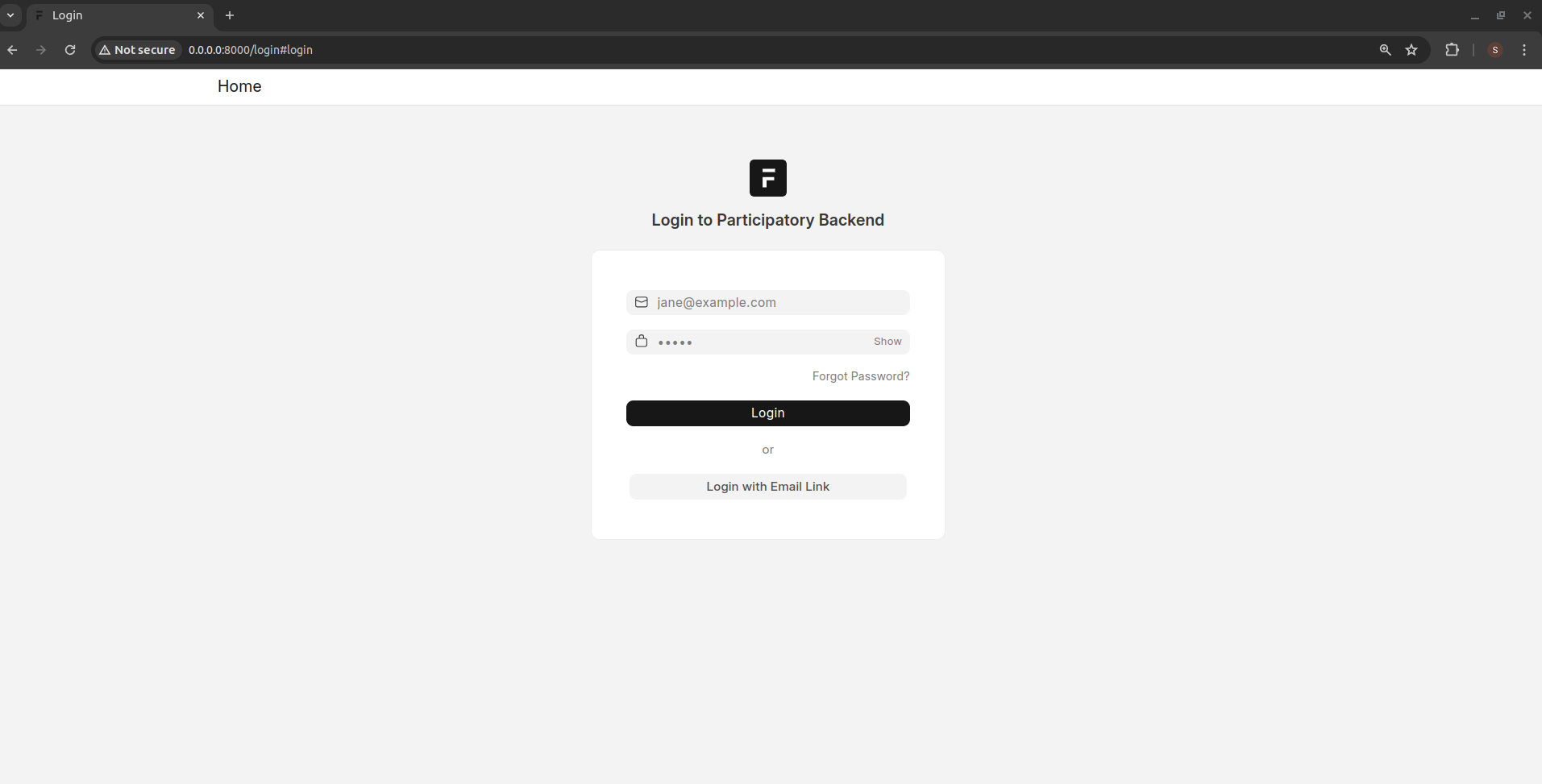 Login page