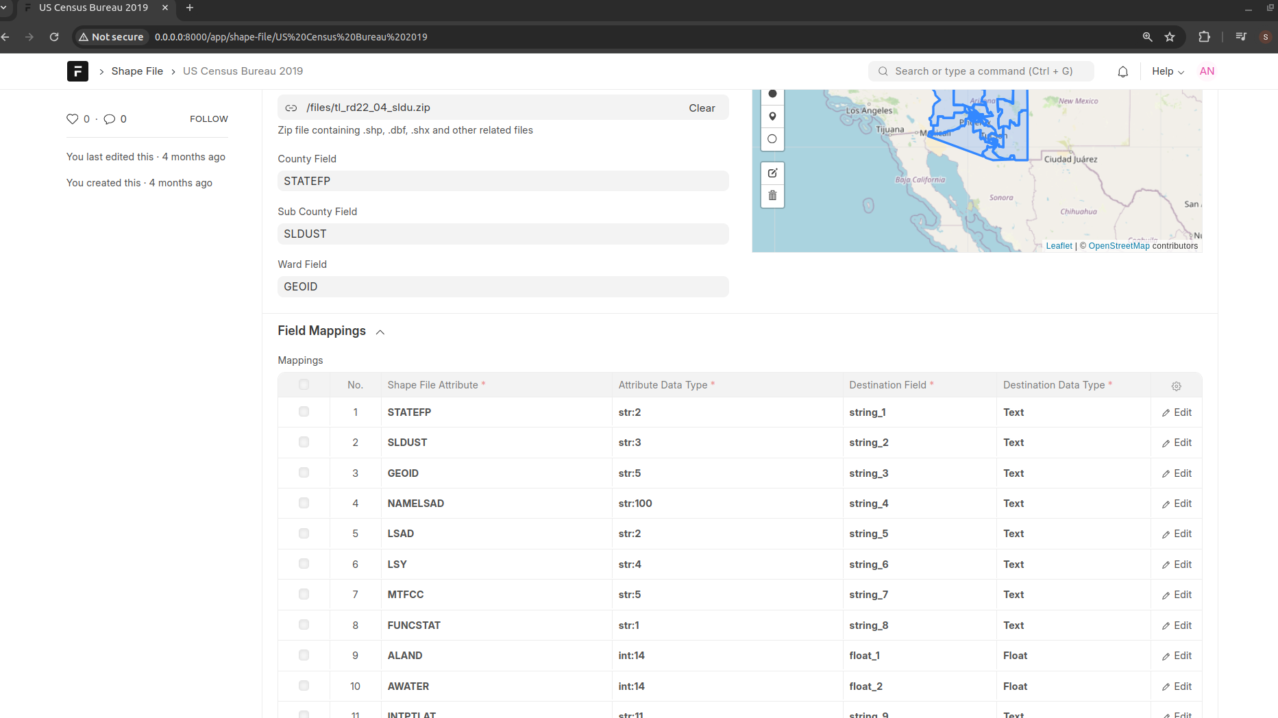 Shape File field mappings